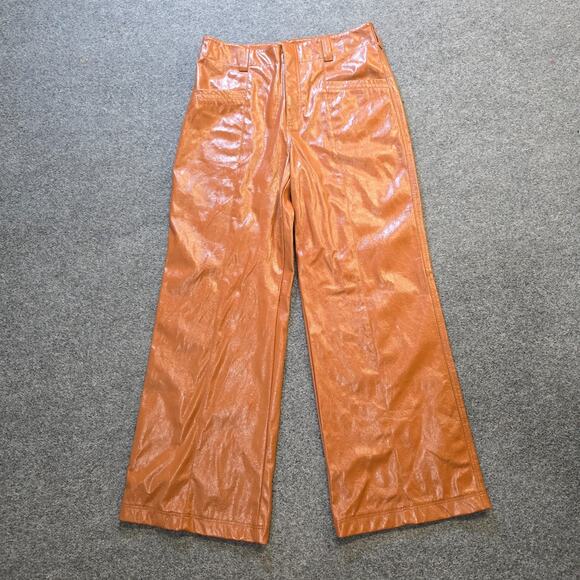Free People Pants - Free People Pants Womens Size 10 Brown Faux Leather Wide Leg Flat Front Casual